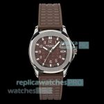 1-1 Replica Patek Philippe Aquanaut 5067A Quartz Lady Watch with Brown Rubber Strap 